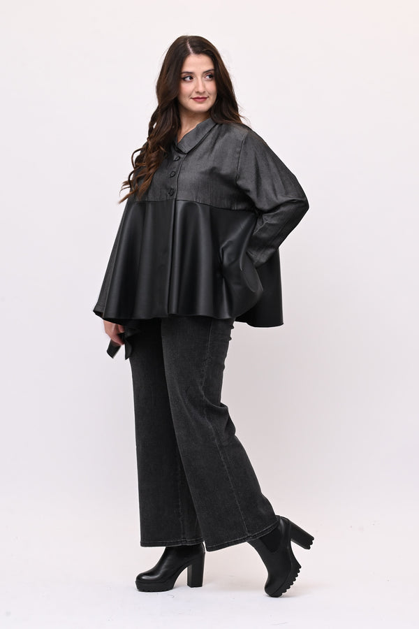 Camicia coreana ecopelle - Grigio