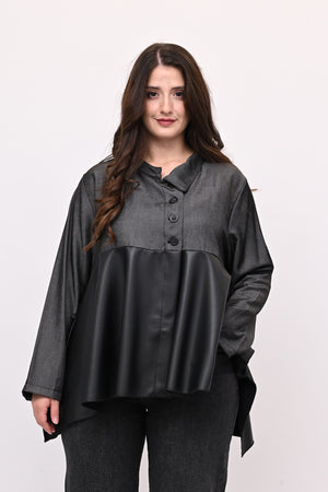 Camicia coreana ecopelle - Grigio