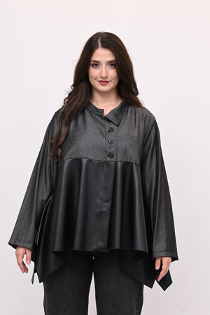 Camicia coreana ecopelle - Grigio