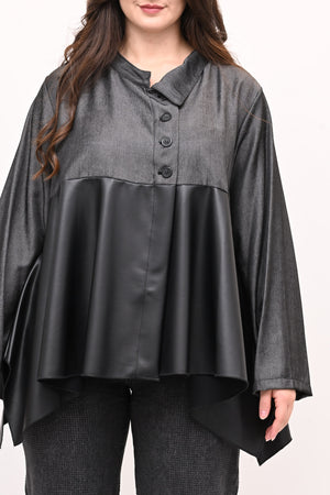 Camicia coreana ecopelle - Grigio