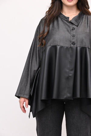 Camicia coreana ecopelle - Grigio