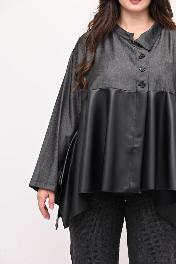 Camicia coreana ecopelle - Grigio