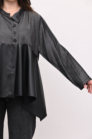 Camicia coreana ecopelle - Grigio