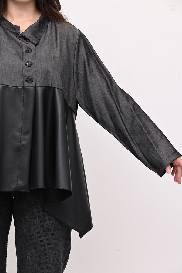 Camicia coreana ecopelle - Grigio