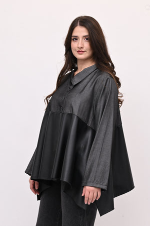 Camicia coreana ecopelle - Grigio