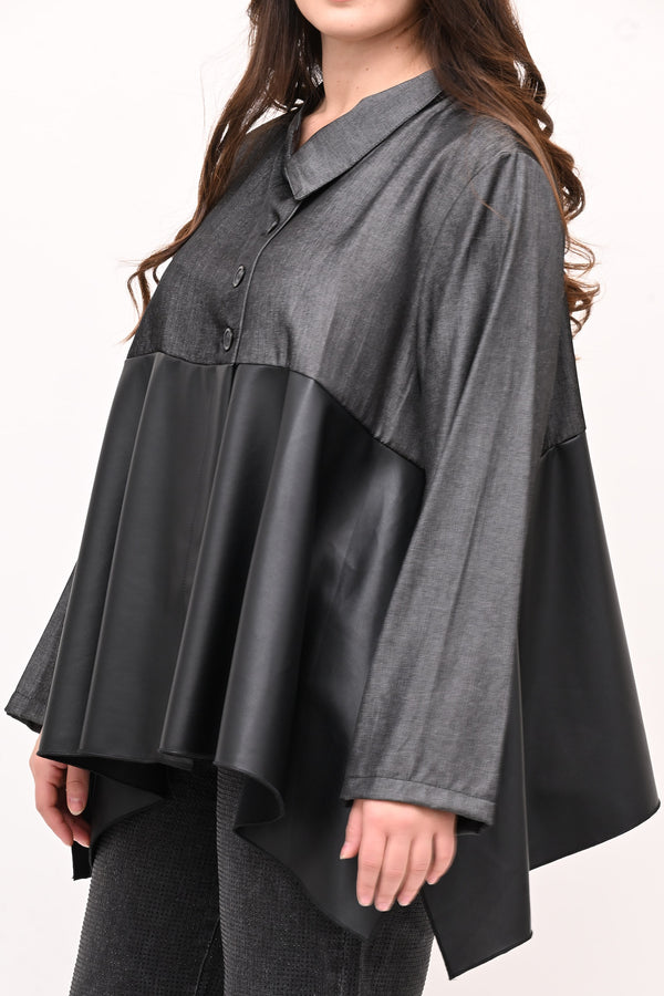 Camicia coreana ecopelle - Grigio