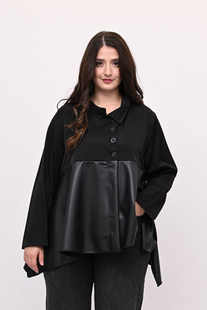 Camicia coreana ecopelle - Nero