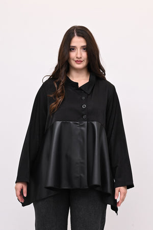 Camicia coreana ecopelle - Nero