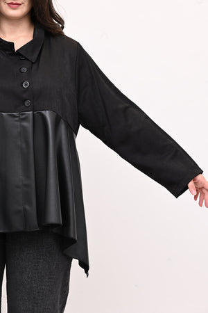 Camicia coreana ecopelle - Nero