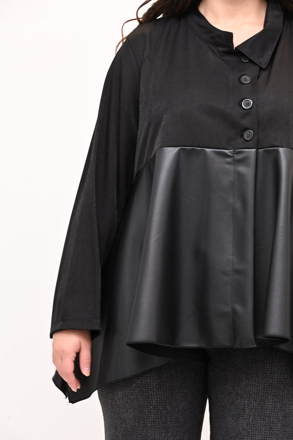Camicia coreana ecopelle - Nero