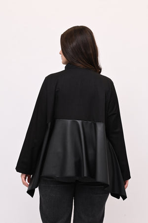 Camicia coreana ecopelle - Nero