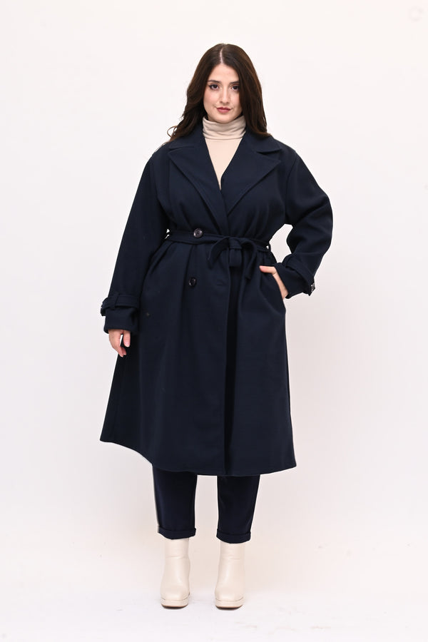 Cappotto doppio petto cinta - Blu