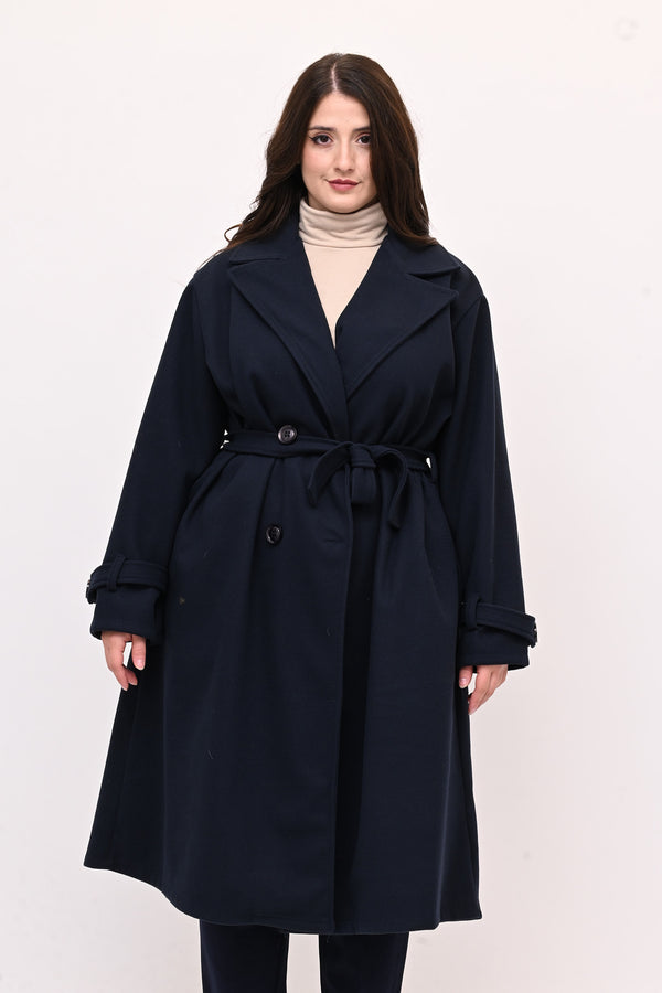 Cappotto doppio petto cinta - Blu