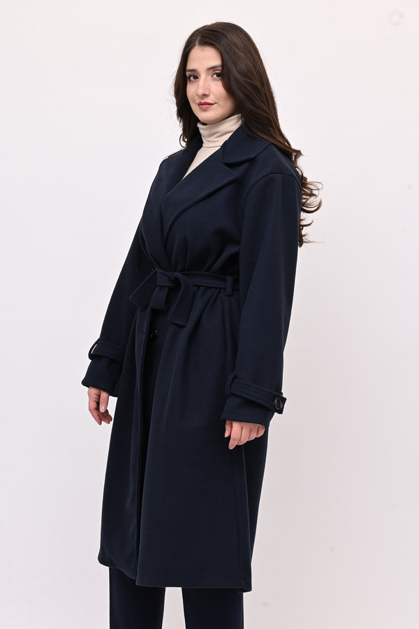 Cappotto doppio petto cinta - Blu