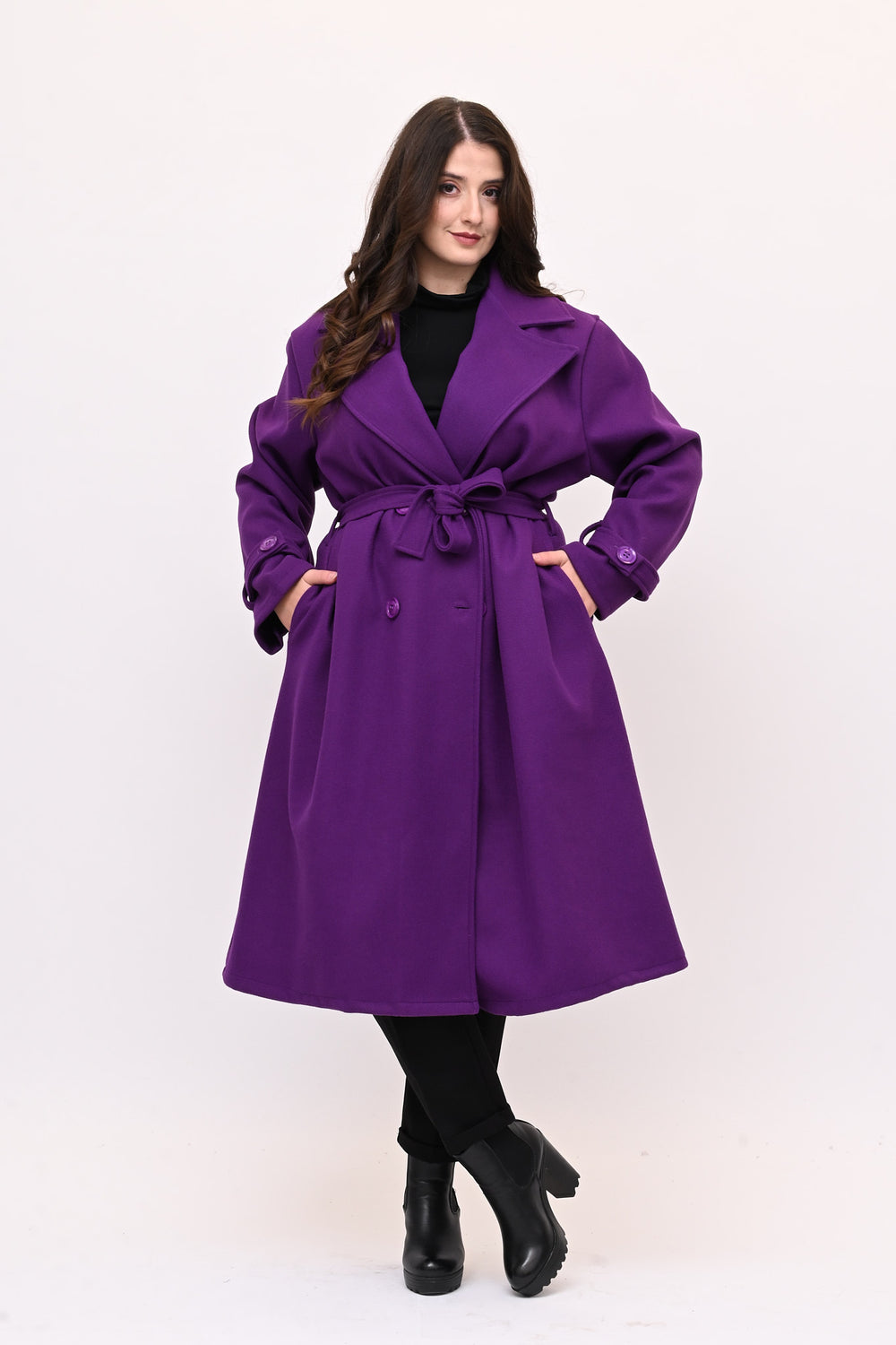 Cappotto doppio petto cinta - Viola