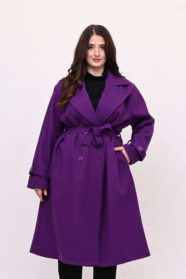 Cappotto doppio petto cinta - Viola