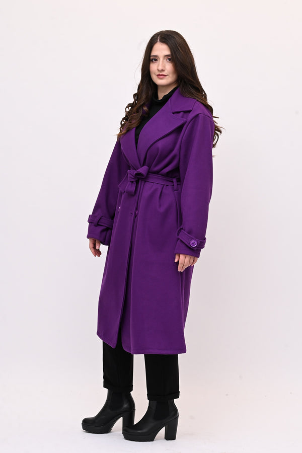 Cappotto doppio petto cinta - Viola