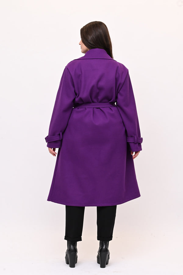 Cappotto doppio petto cinta - Viola