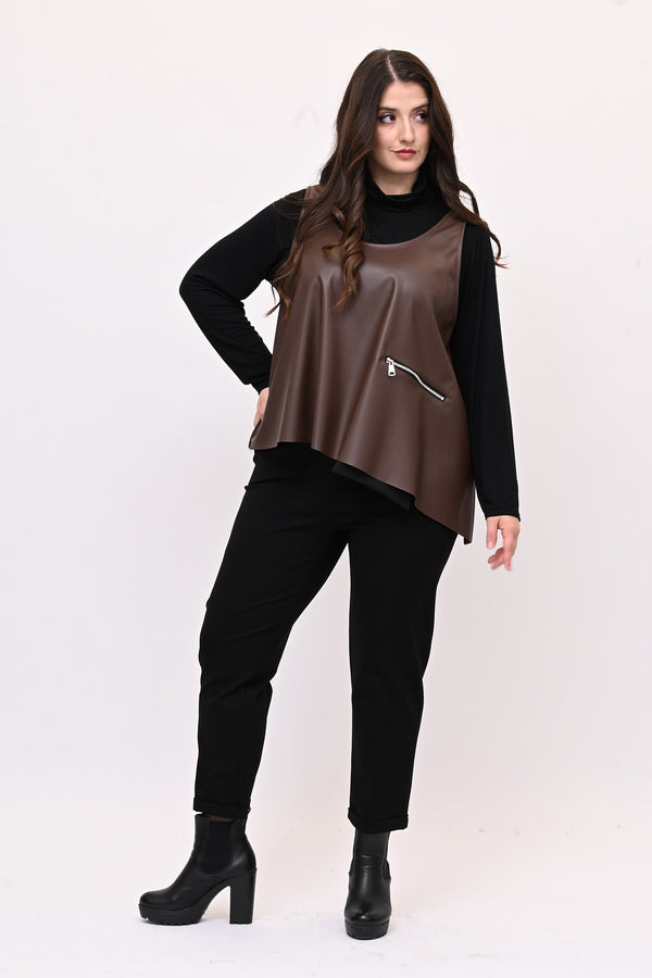 Gilet ecopelle punta - Moro