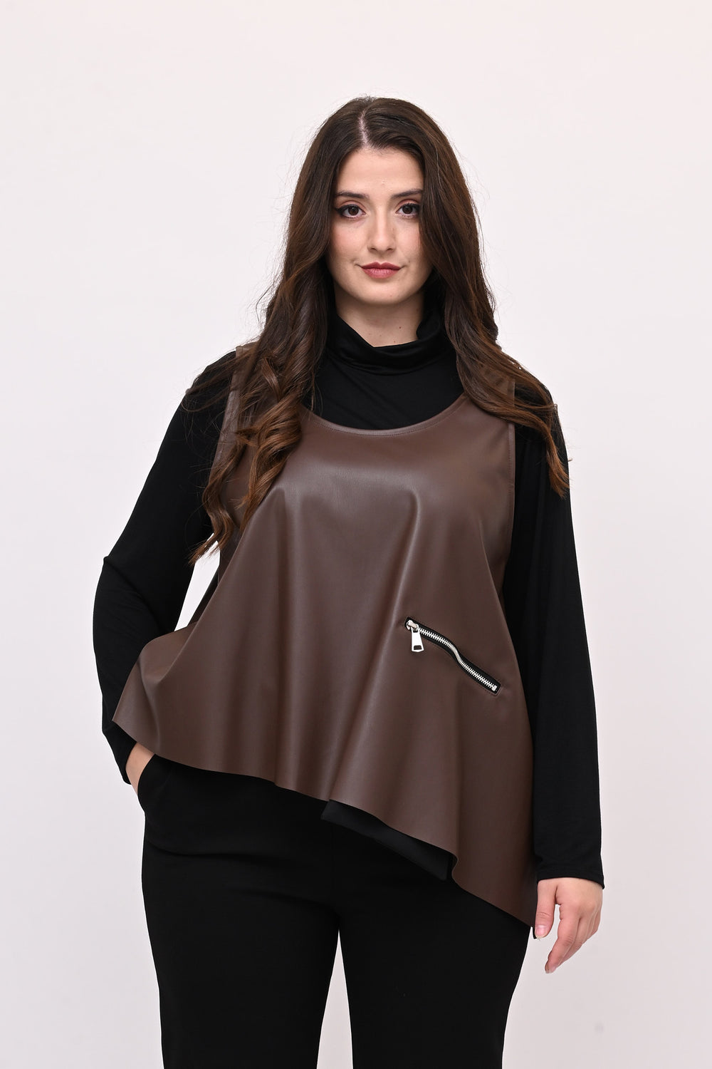 Gilet ecopelle punta - Moro