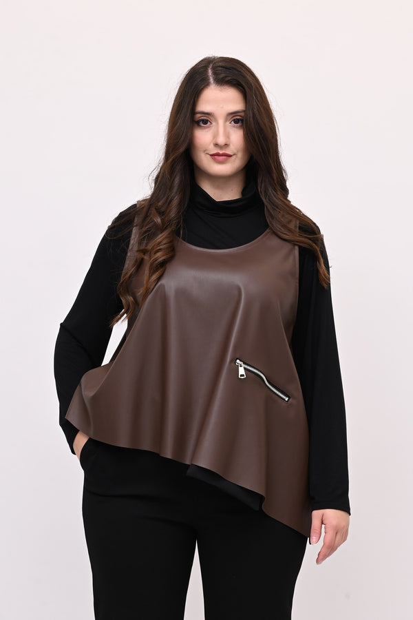 Gilet ecopelle punta - Moro