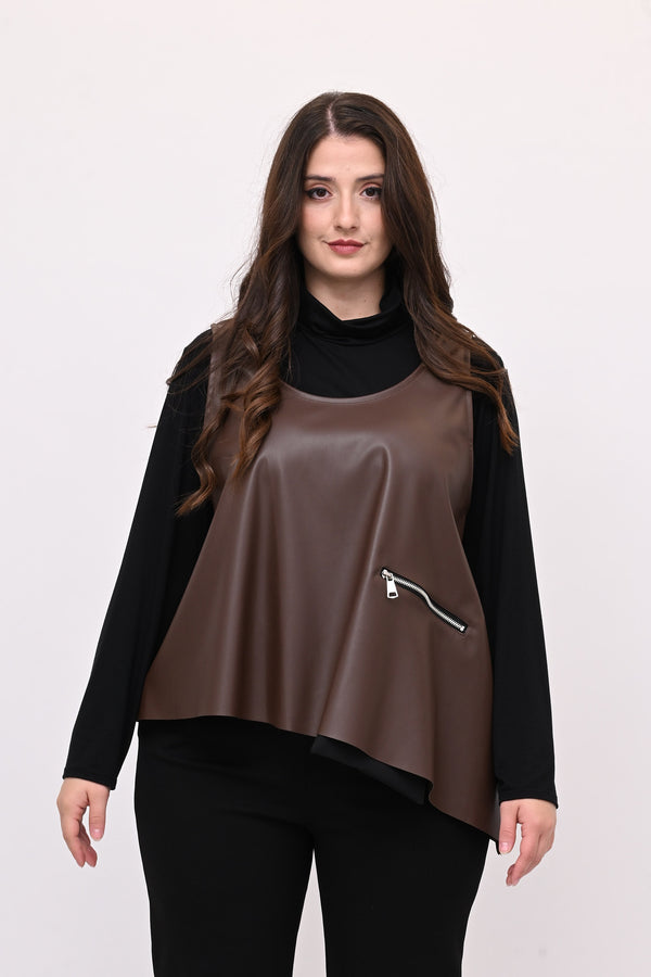 Gilet ecopelle punta - Moro