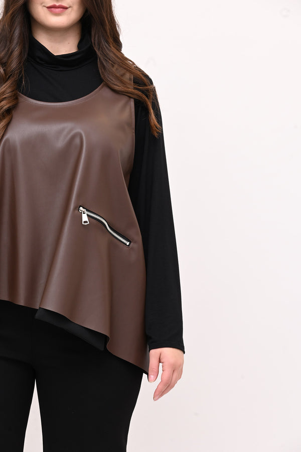 Gilet ecopelle punta - Moro