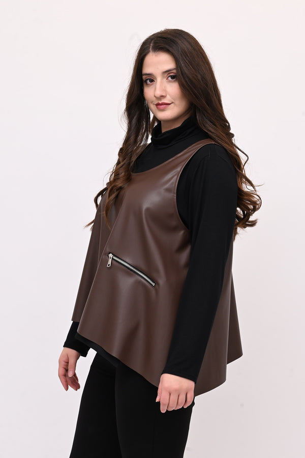 Gilet ecopelle punta - Moro