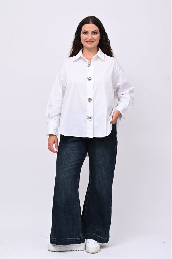 Camicia fiori maxi paillettes - Bianco