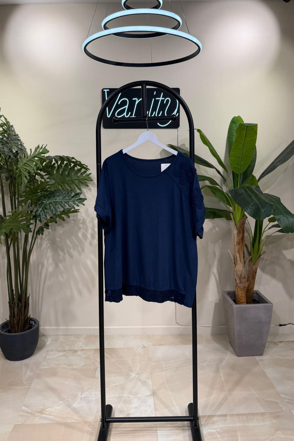 T-shirt fiori uncinetto - Blu