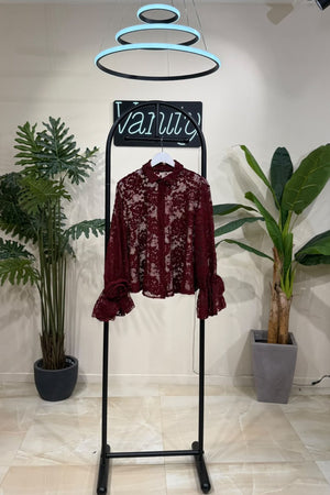 Camicia fiore manica pizzo - Vino