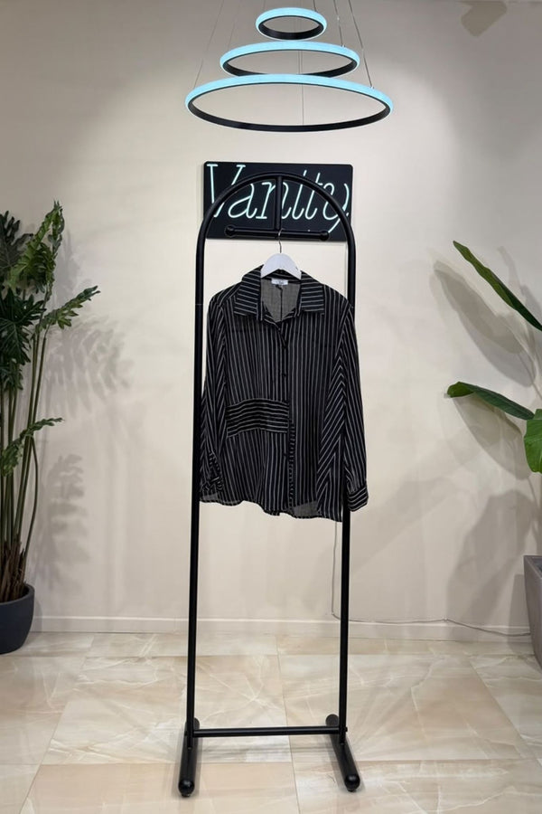 Camicia gessata arriccio - Nero