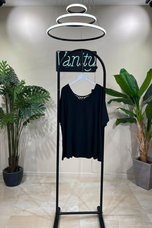 Maglia merletto schiena - Nero