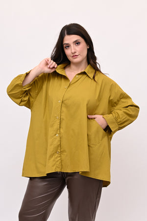 Camicia bottone asimmetrico - Senape
