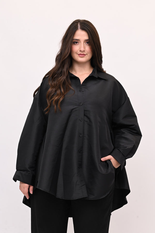 Camicia taffeta svasata - Nero