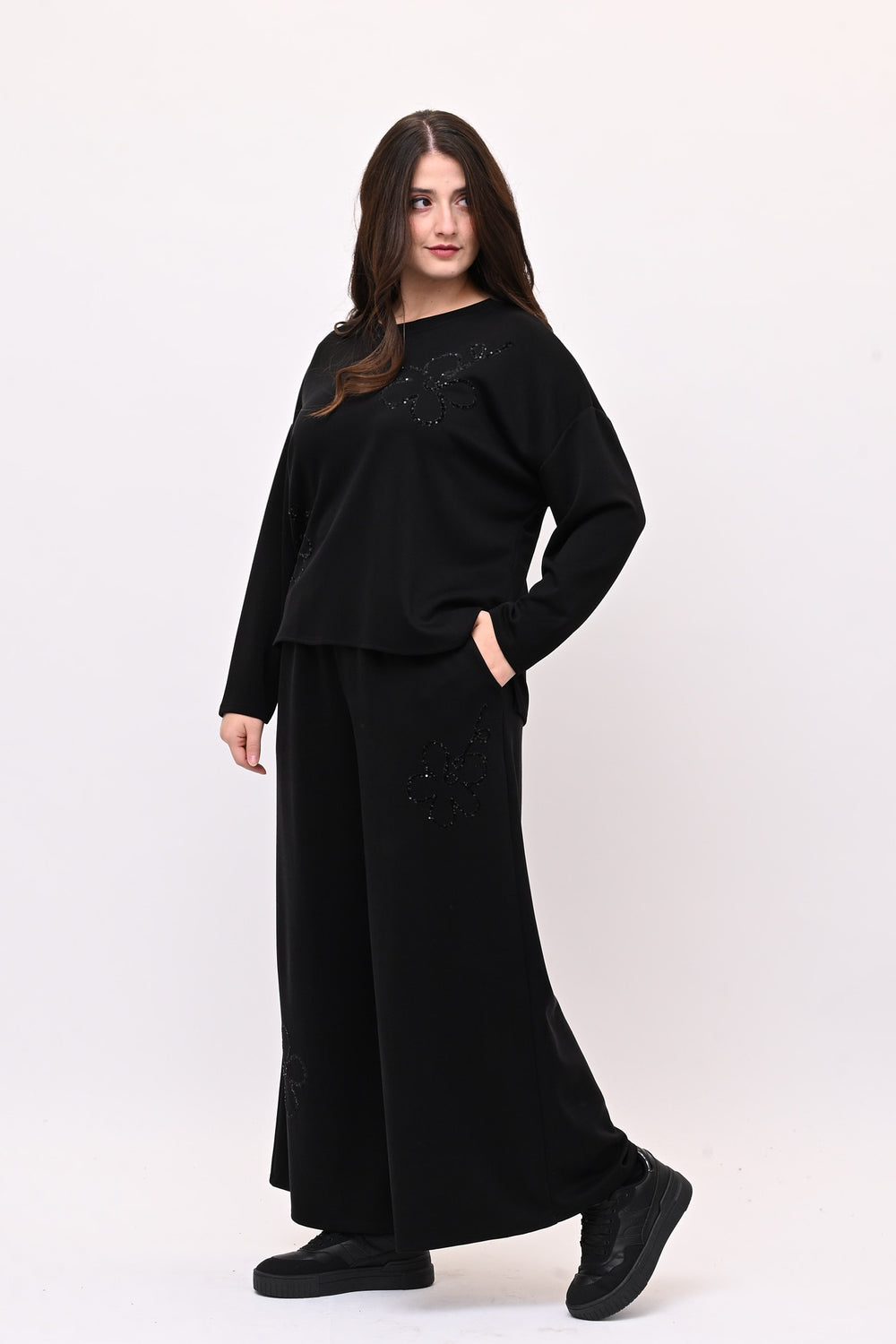 Tuta neoprene fiore - Nero