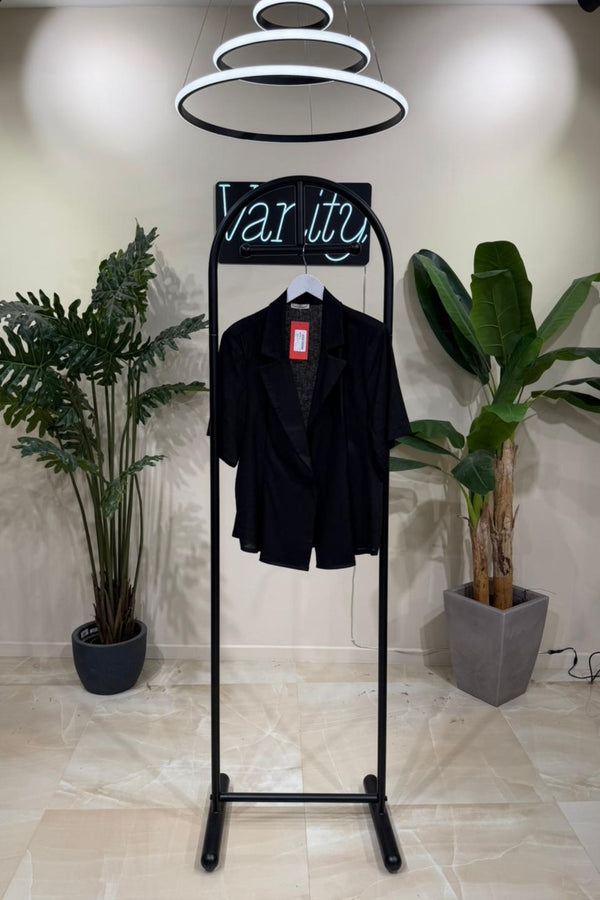 Blazer lino peplum - Nero