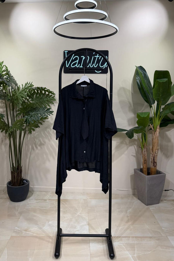 Maxi camicia cravatta - Nero