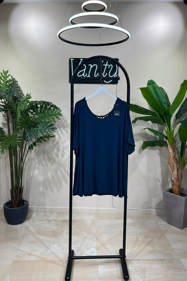 Maglia merletto schiena - Blu
