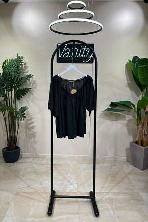 Blusa scollo V merletto - Nero