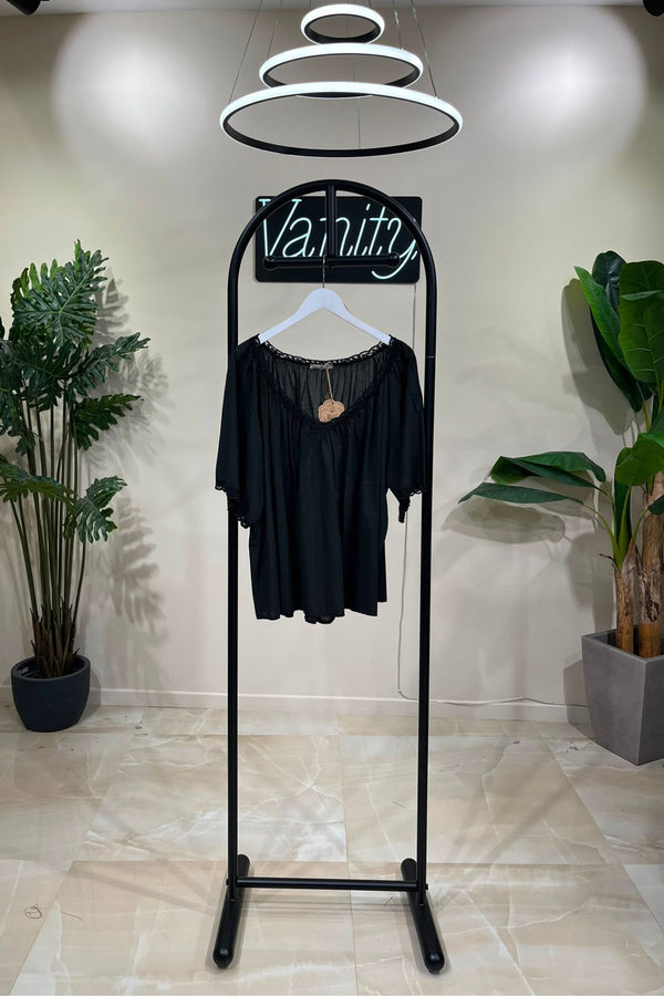 Blusa scollo V merletto - Nero