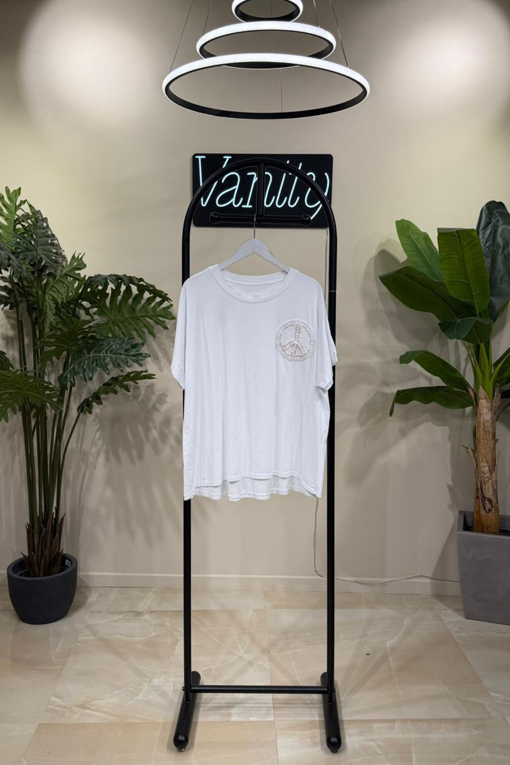 T-shirt PEACE paillettes - Bianco