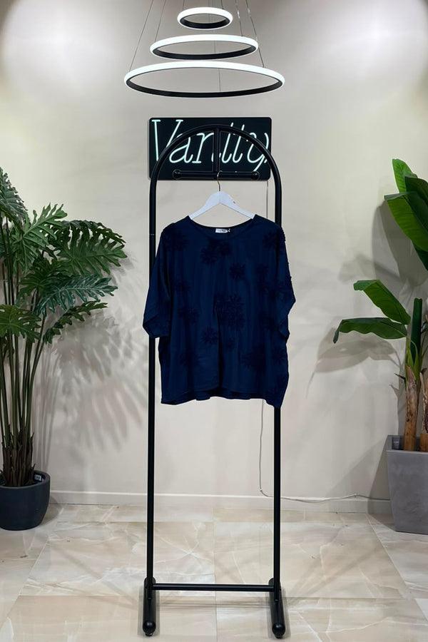 T-shirt fiori rilievo - Blu