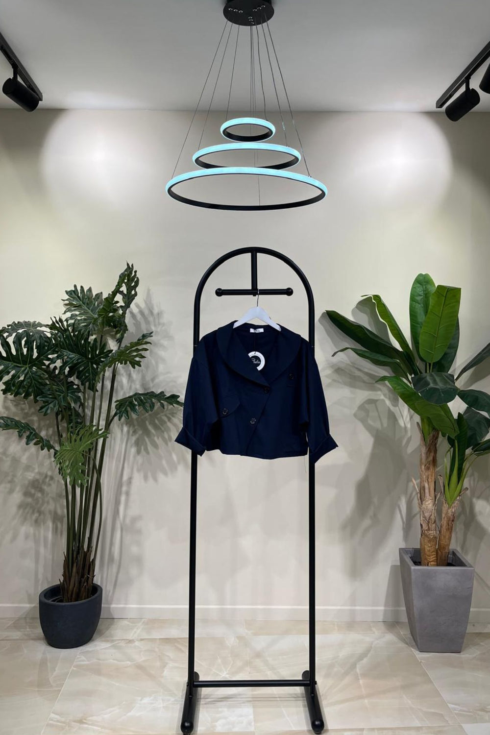 Giacca crop scollo tondo - Blu