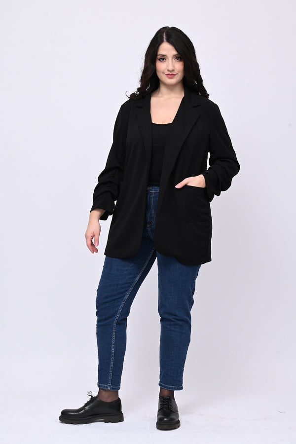 Giacca crepe manica arricciata - Nero