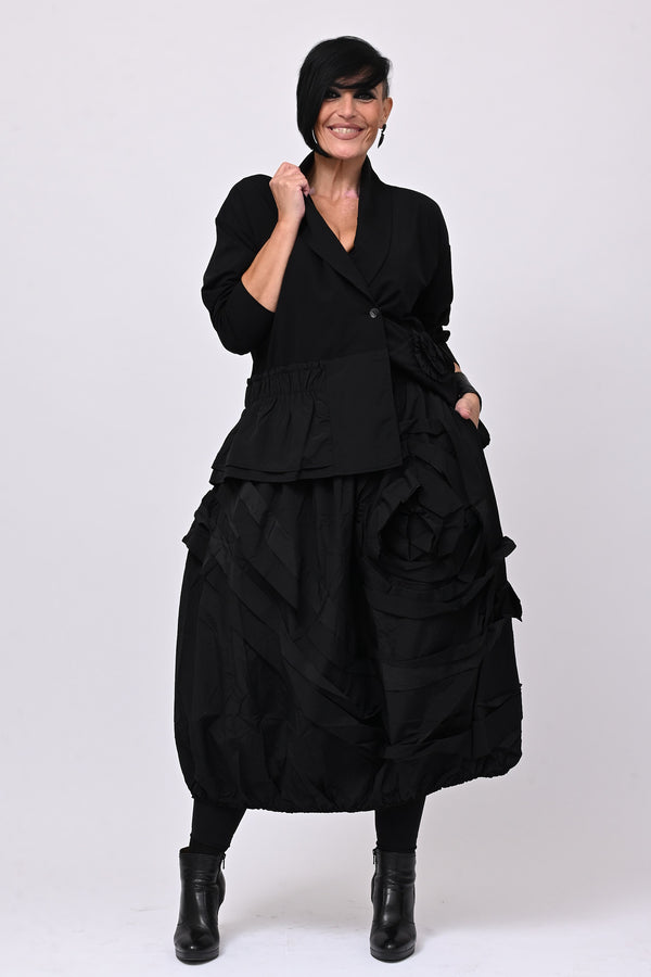 Gonna taftà maxi fiore - Nero