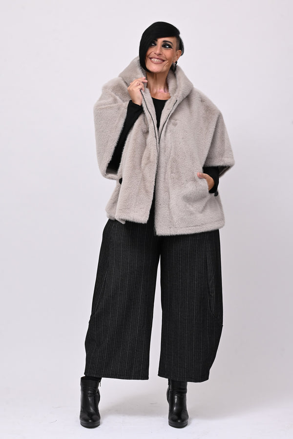 Cappa ecopelliccia zip - Grigio perla