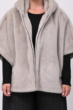 Cappa ecopelliccia zip - Grigio perla