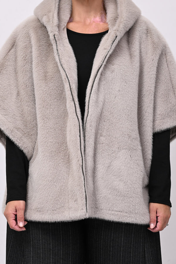 Cappa ecopelliccia zip - Grigio perla