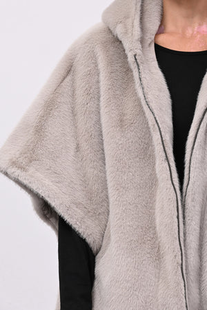 Cappa ecopelliccia zip - Grigio perla